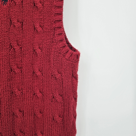 Polo Ralph Lauren Pima Cotton Red Cable Knit Pullover VNeck Sweater Vest Mens XL - Picture 5 of 6